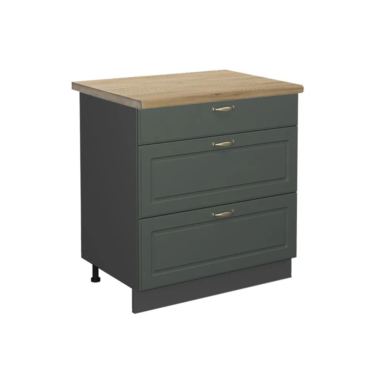 Vicco Küchenunterschrank Fame-Line Grün-Gold Landhaus Anthrazit 80 cm mit 3 Schubladen AP Eiche