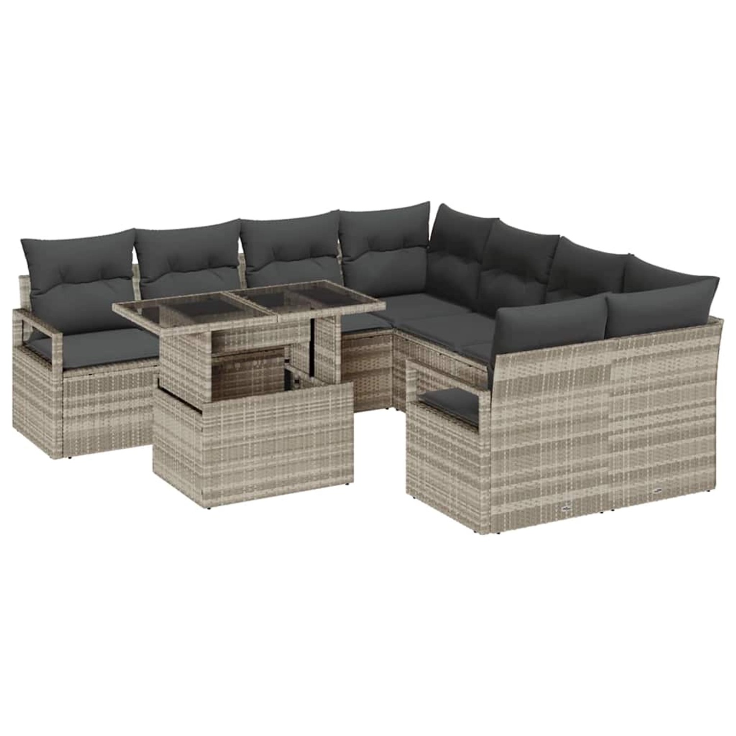 vidaXL 9-Teiliges Garten-Sofa-Set mit Kissen in Hellgrau aus Poly Rattan 33 günstig online kaufen
