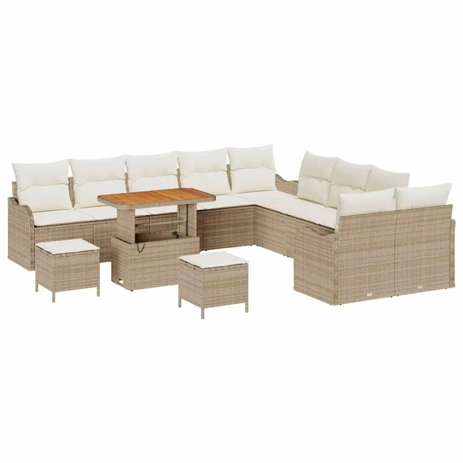 vidaXL Garten-Sofa-Set mit Kissen mit Speicher 13-Tlg Beige und Creme 3364276