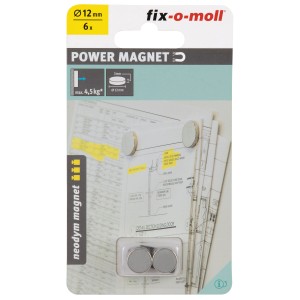 Fix-o-moll Magnetscheiben Neodym, Ø 12mm, silber, 6er-Pack für Pinnwände und mehr.