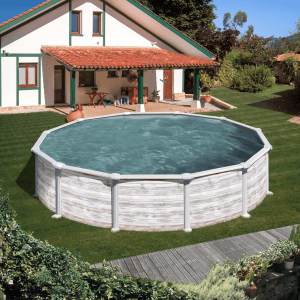 Runder Gre Pool Groenlandia mit Nordicoptik in Weiß, Ø 550 cm x 132 cm im Garten.