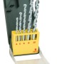 Bosch Steinbohrer-Set Promoline, 5-teilig im grünen Kasten mit gelbem Bohrerhalter.