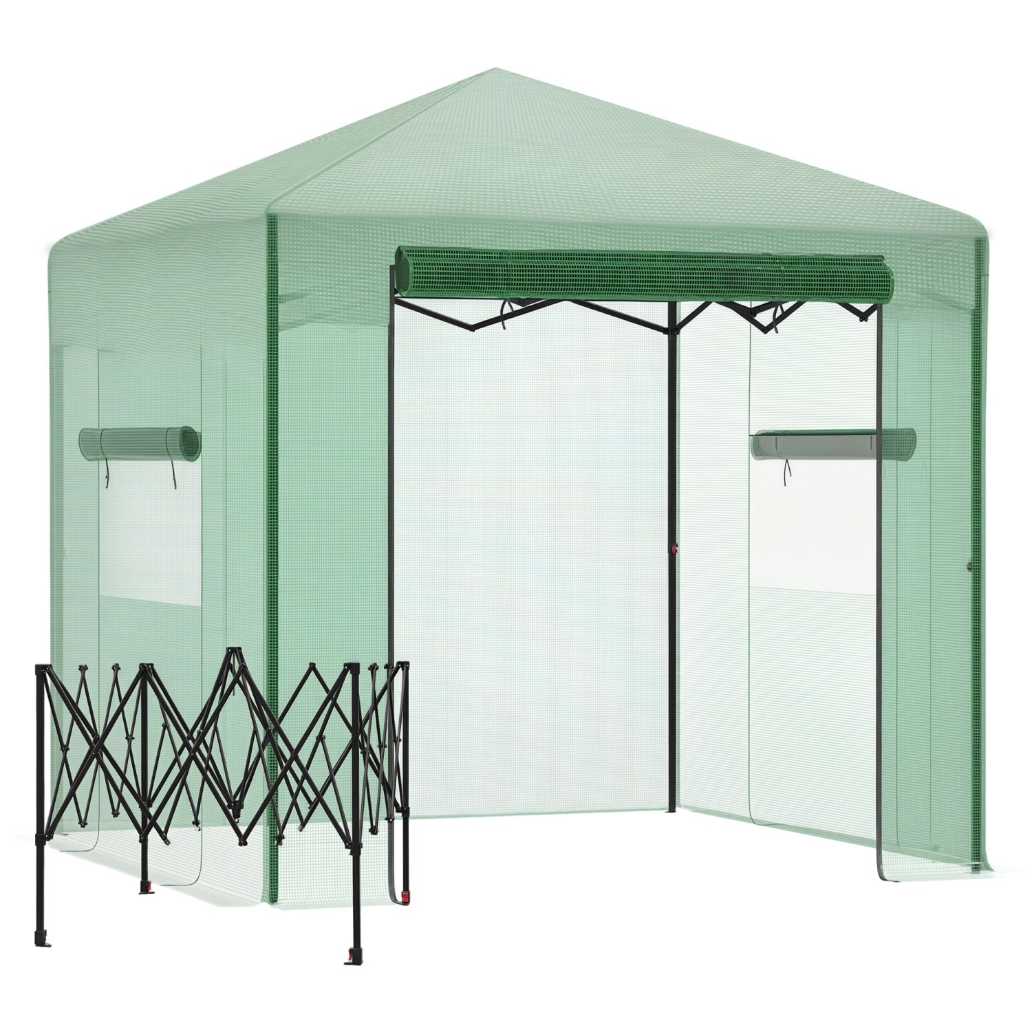 Outsunny Gewächshaus zum Aufrollen PE Stahl Dunkelgrün 238 x 178 x 240 cm günstig online kaufen