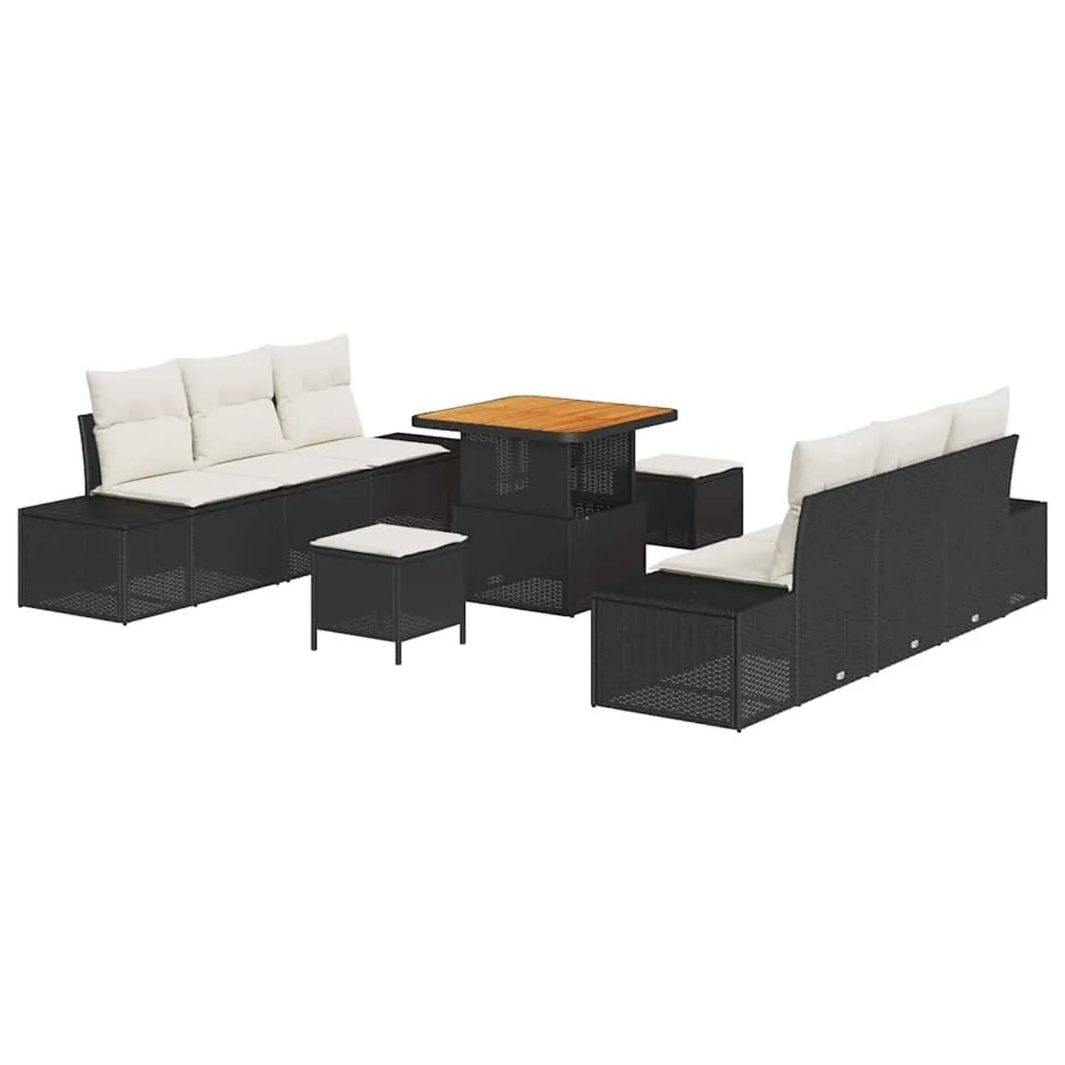 vidaXL Gartensofa-Set mit Kissen 9 Stk Schwarz Poly Rattan 3364685 günstig online kaufen