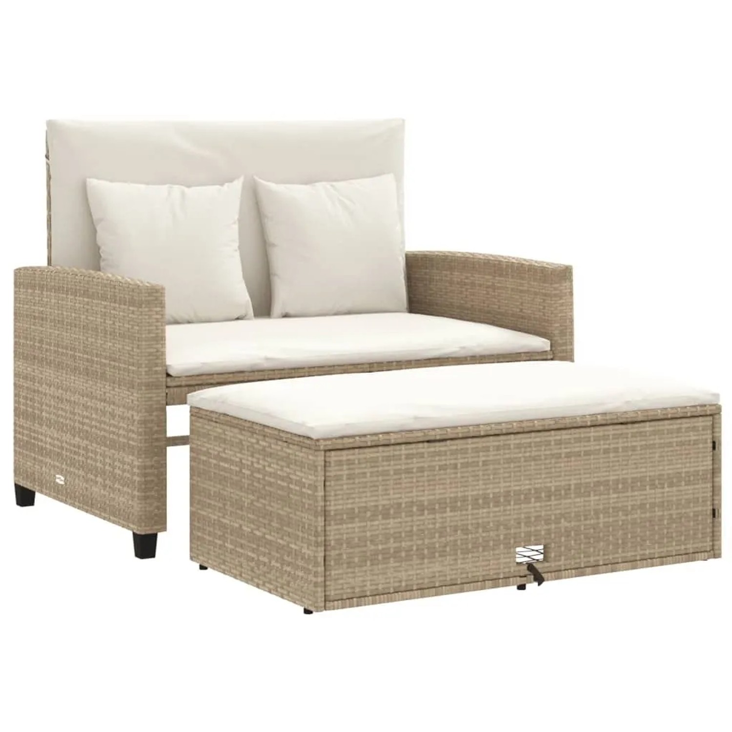 vidaXL Gartensofa mit Kissen 2-Sitzer Beige Poly Rattan 365135