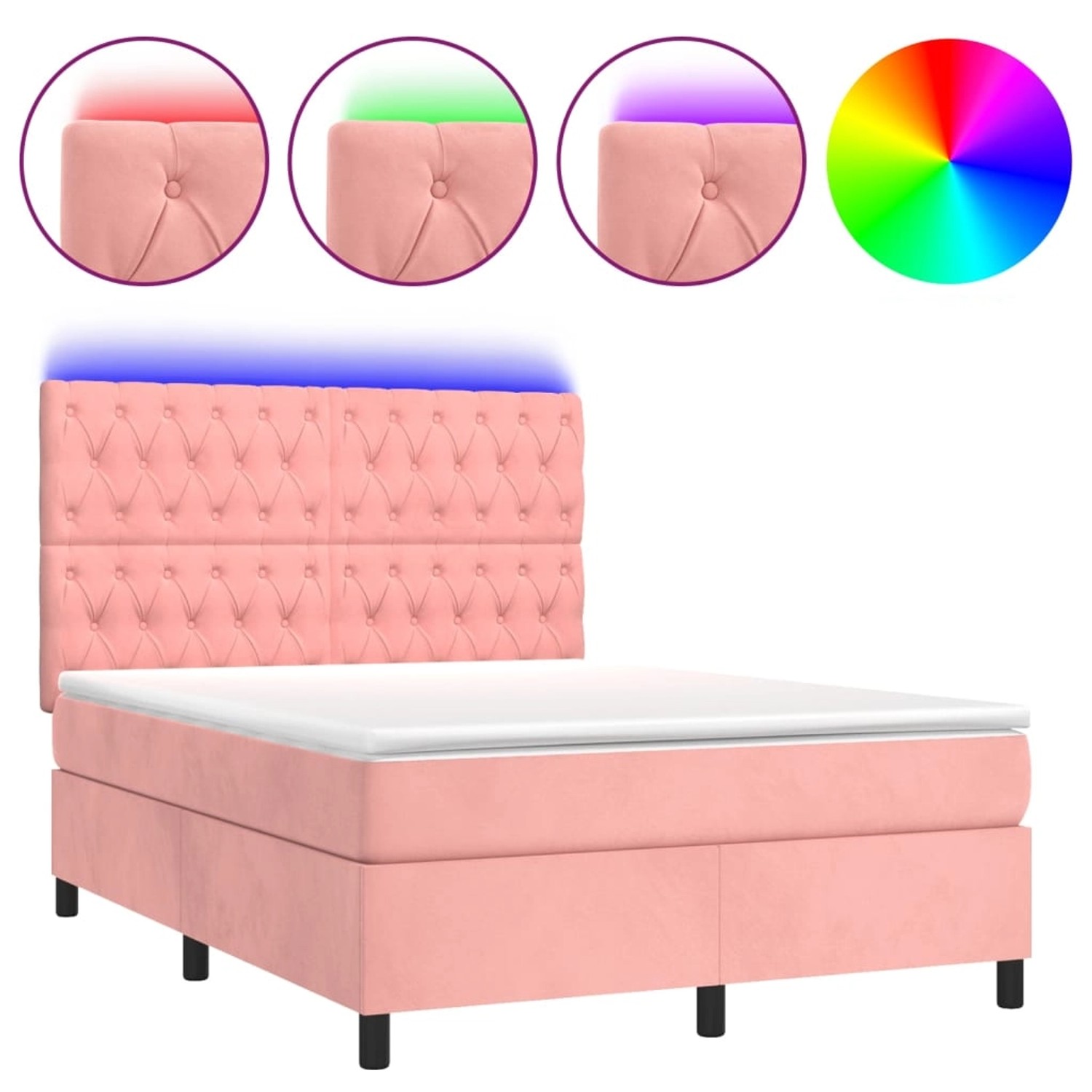 vidaXL Boxspringbett mit Matratze & LED Rosa 140x190 cm Samt 3136304 günstig online kaufen