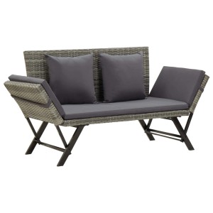 Graue furnicato Gartenbank aus Polyrattan mit Auflagen und Kissen, 176 cm breit.