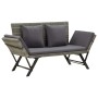 Graue furnicato Gartenbank aus Polyrattan mit Auflagen und Kissen, 176 cm breit.