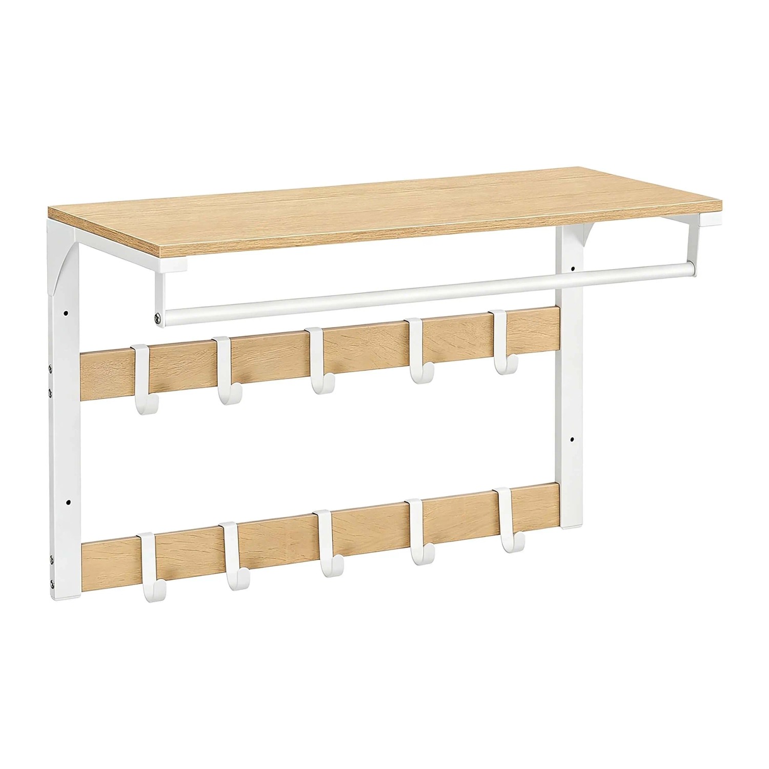 Relaxdays Wandgarderobe MDF Eisen Eiche Weiß mit Ablage 10 Haken 65 cm