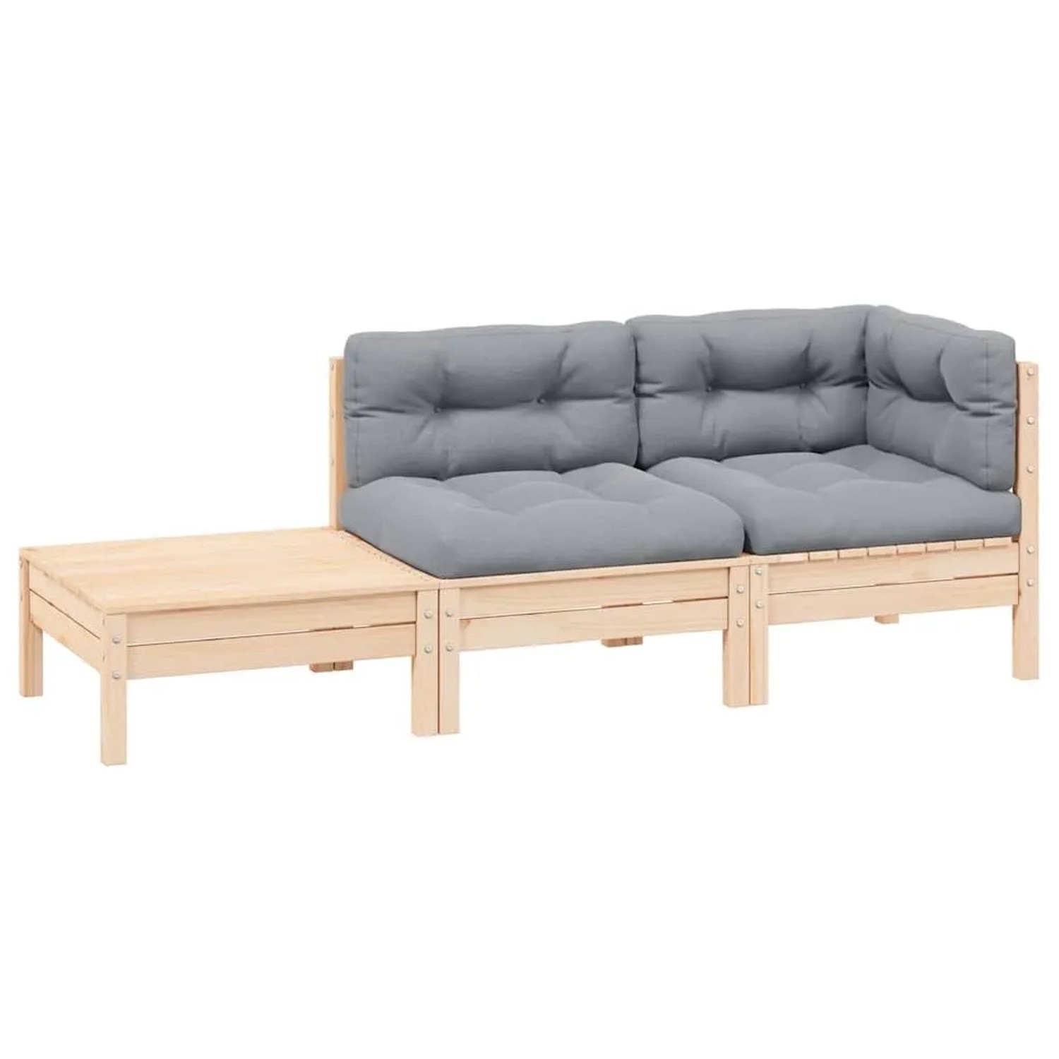 vidaXL 3-Tlg Garten-Lounge-Set mit Grauen Kissen Kiefer Massivholz 806669