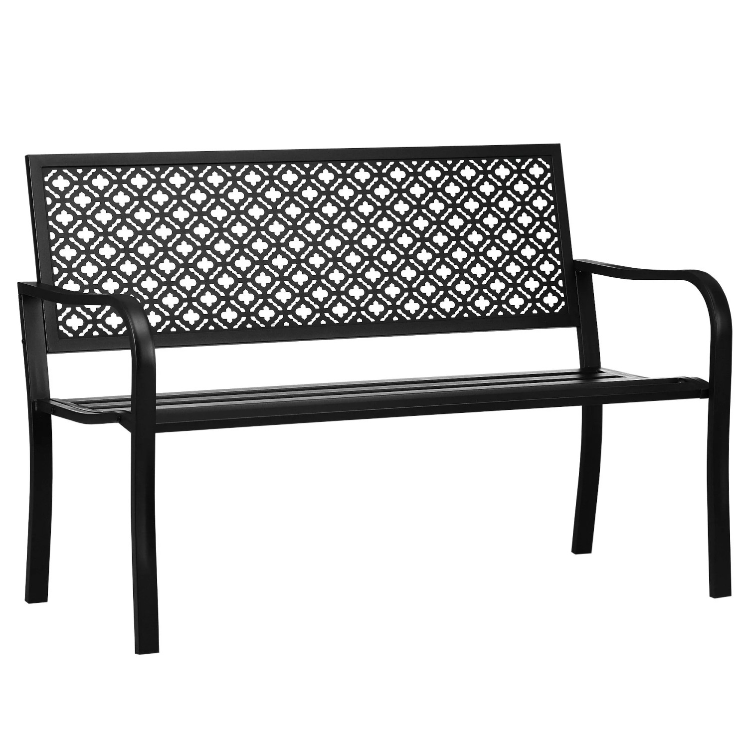 Furnicato Gartenbank Aus Metall 2-sitzer Blumenmuster Wetterbeständig 127 X 63 X 83cm Schwarz
