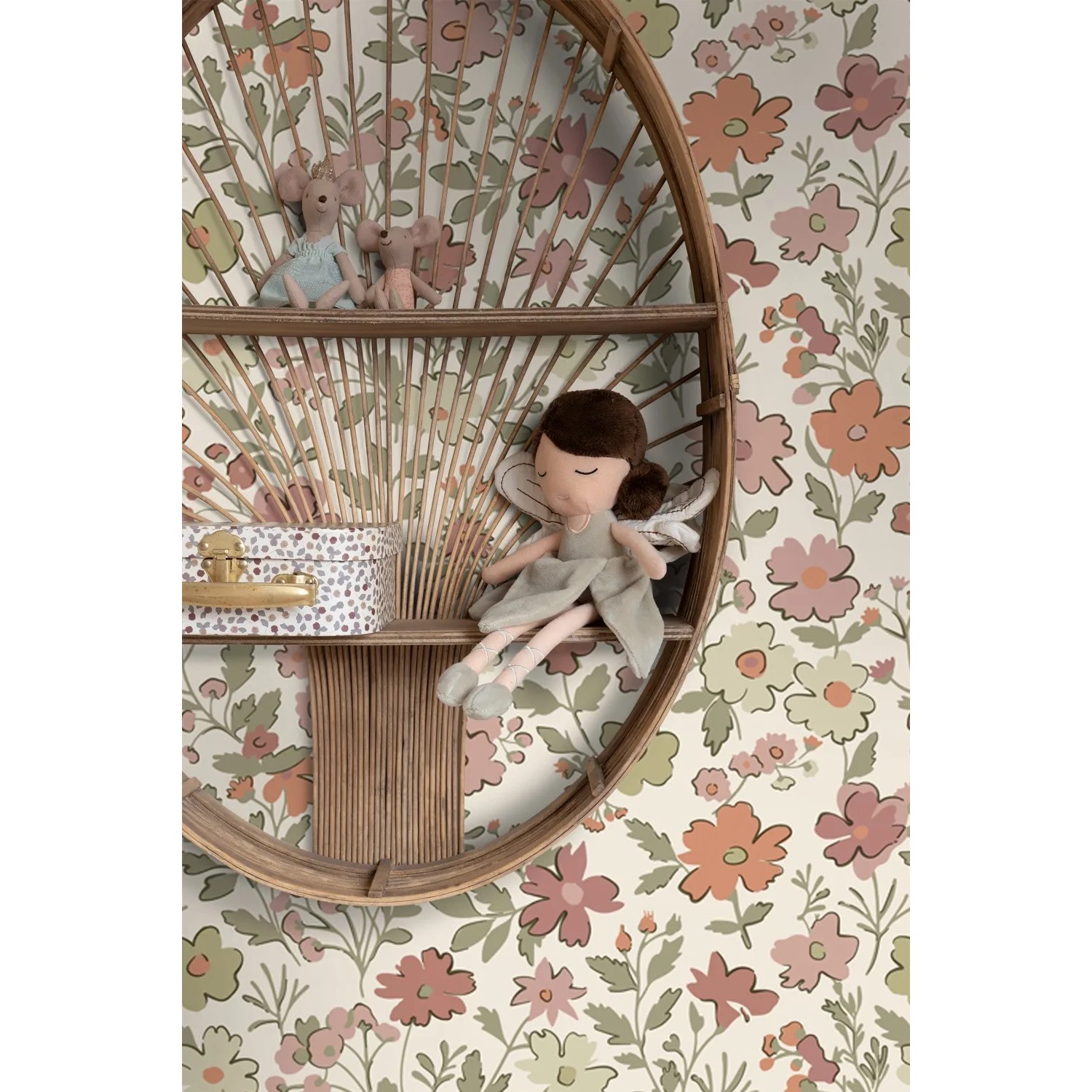 ESTAhome Vliestapete mit Blumenmuster in Terrakotta, Grün und Weiß. Dekorative Tapete, 50x900 cm.