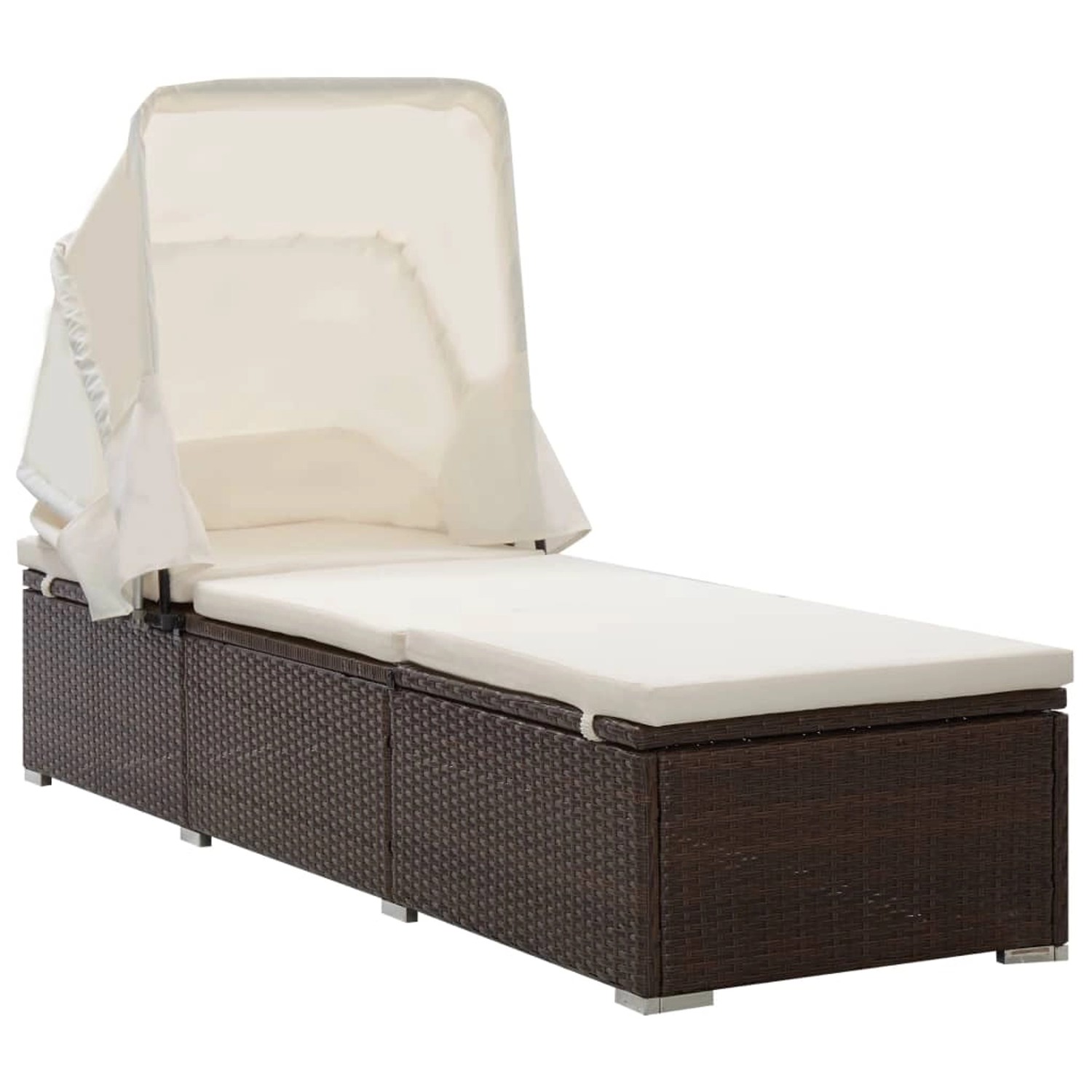vidaXL Sonnenliege mit Dach und Kissen Poly Rattan Braun 317114 günstig online kaufen