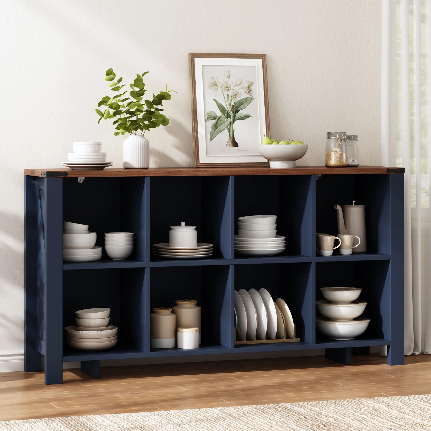 Merax Organizer Regal 140x34x75 cm 8 Staufächer Küche Wohnzimmer Esszimmer_9