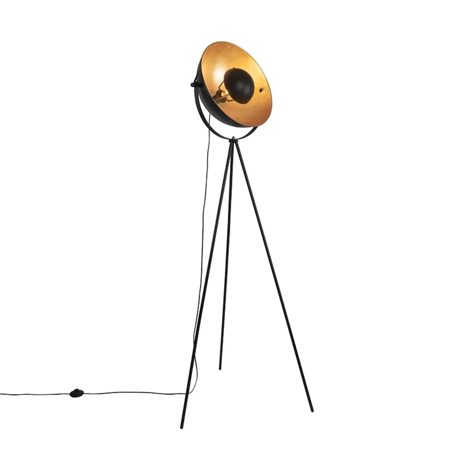 QAZQA Stehlampe Schwarz mit Goldenem 42 cm Verstellbarem Stativ Magnax