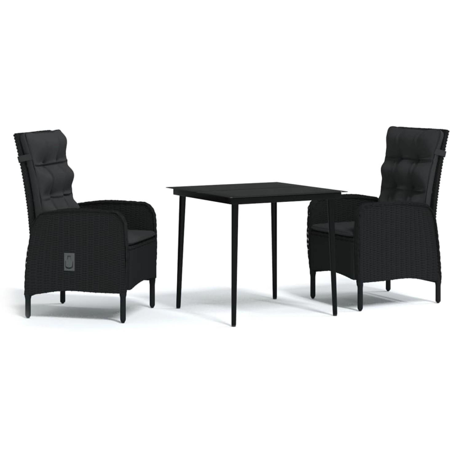 vidaXL 3-Tlg Garten-Essgruppe mit Kissen Schwarz 3099365