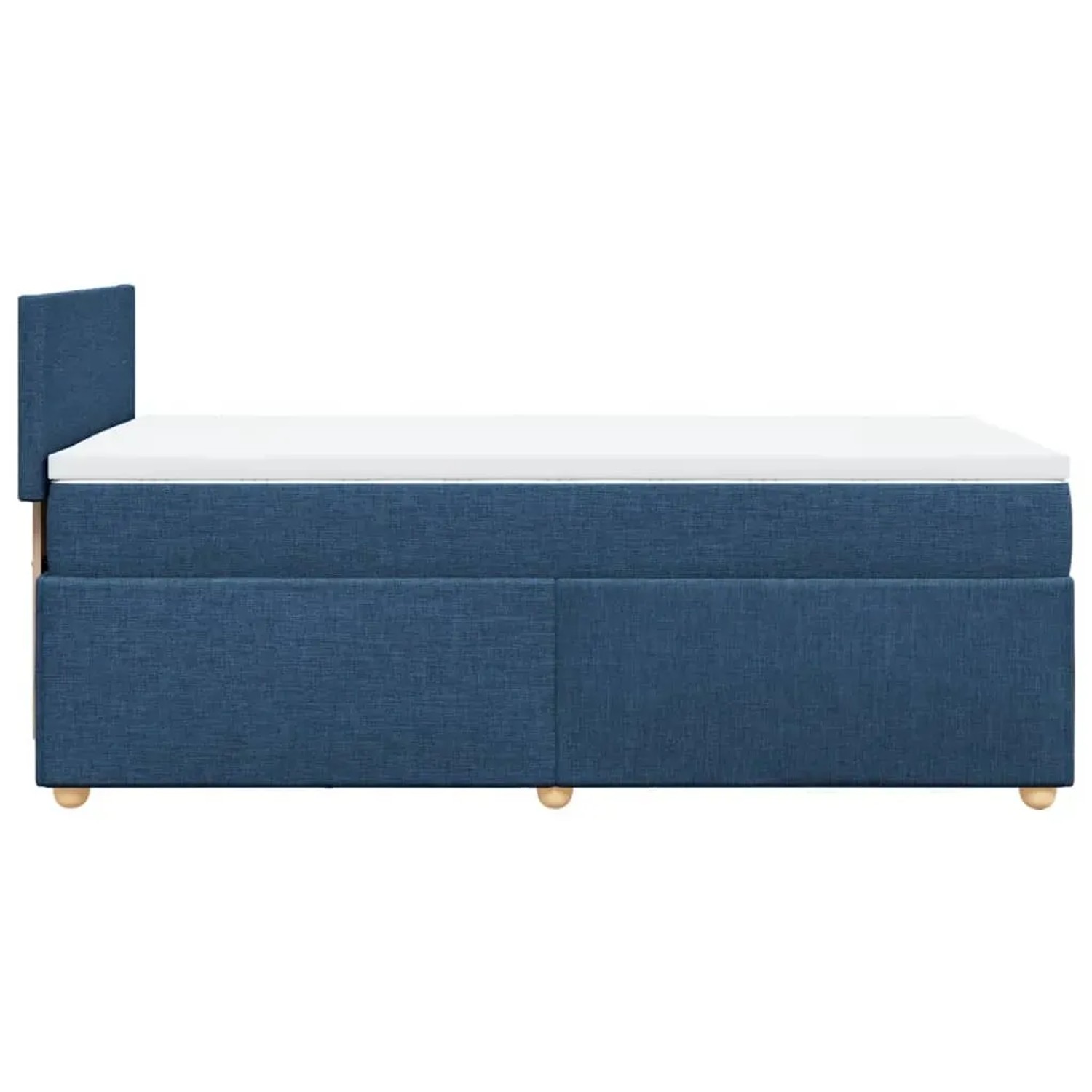 Blaues vidaXL Boxspringbett (90x190 cm) mit Matratze und Topper.