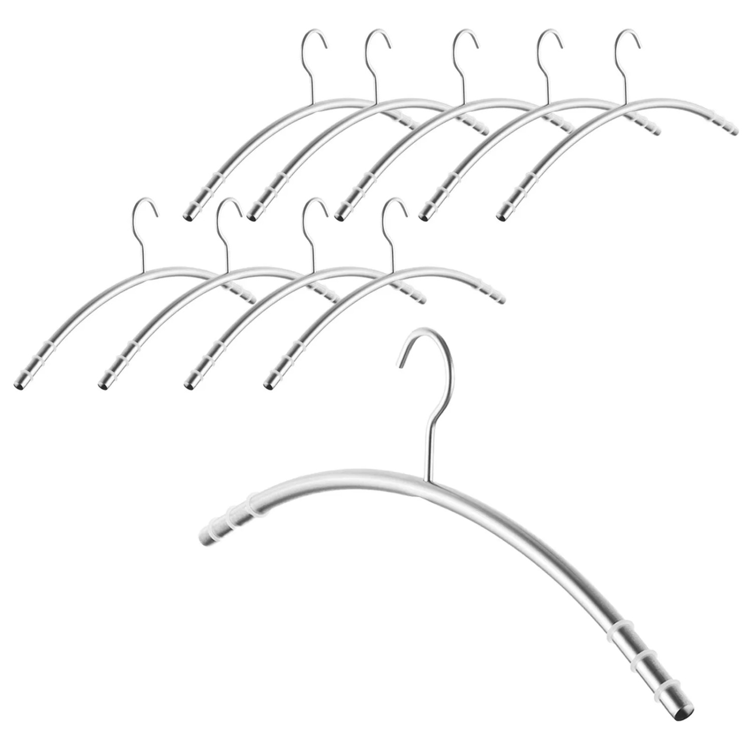 SOTECH 10er Set Design Kleiderbügel mit Antirutsch Ringen Edelstahl Massiv Gebürstet Ø12 mm x 433 mm Rundrohr mit Haken