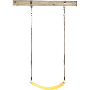 SwingKing Schaukelsitz flex Gelb mit Seilen und Aufhängung für Gartenspielgeräte.