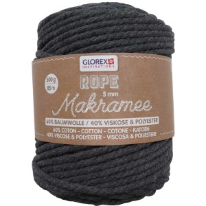 Glorex Makramee Garn Anthrazit, 5mm, 500g Rolle aus Baumwolle, Viskose und Polyester.