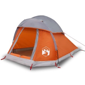 vidaXL Kuppelzelt für 1 Person, grau-orange, wasserdicht. Campingzelt mit Eingang und Logo.