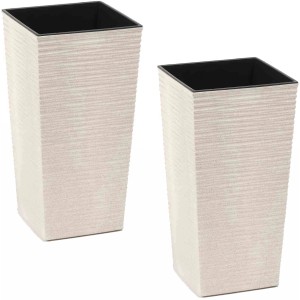 Siena Garden Pflanzsäulen Set, 2-teilig, Eco Nizza Weiß, gerillte Optik.