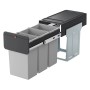 Hailo Einbau-Mülleimer EB-X Trio 30 l mit drei grauen Eimern und schwarzem Deckel.