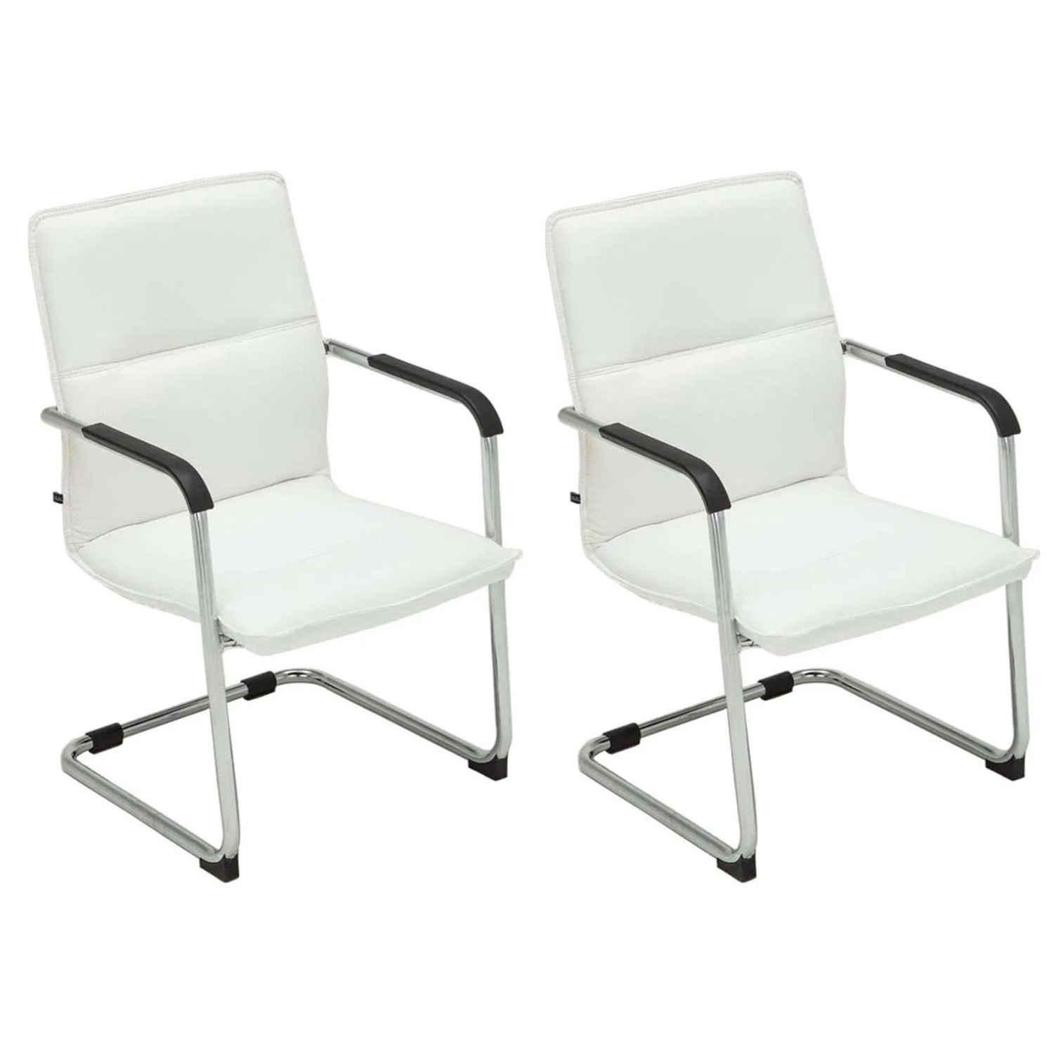 DELUKE 2er Set Besucherstuhl SEATTLE 92x56x60cm Weiß Kunstleder Metall In Chromoptik Gestell Konferenzstuhl Wartezimmerstuhl