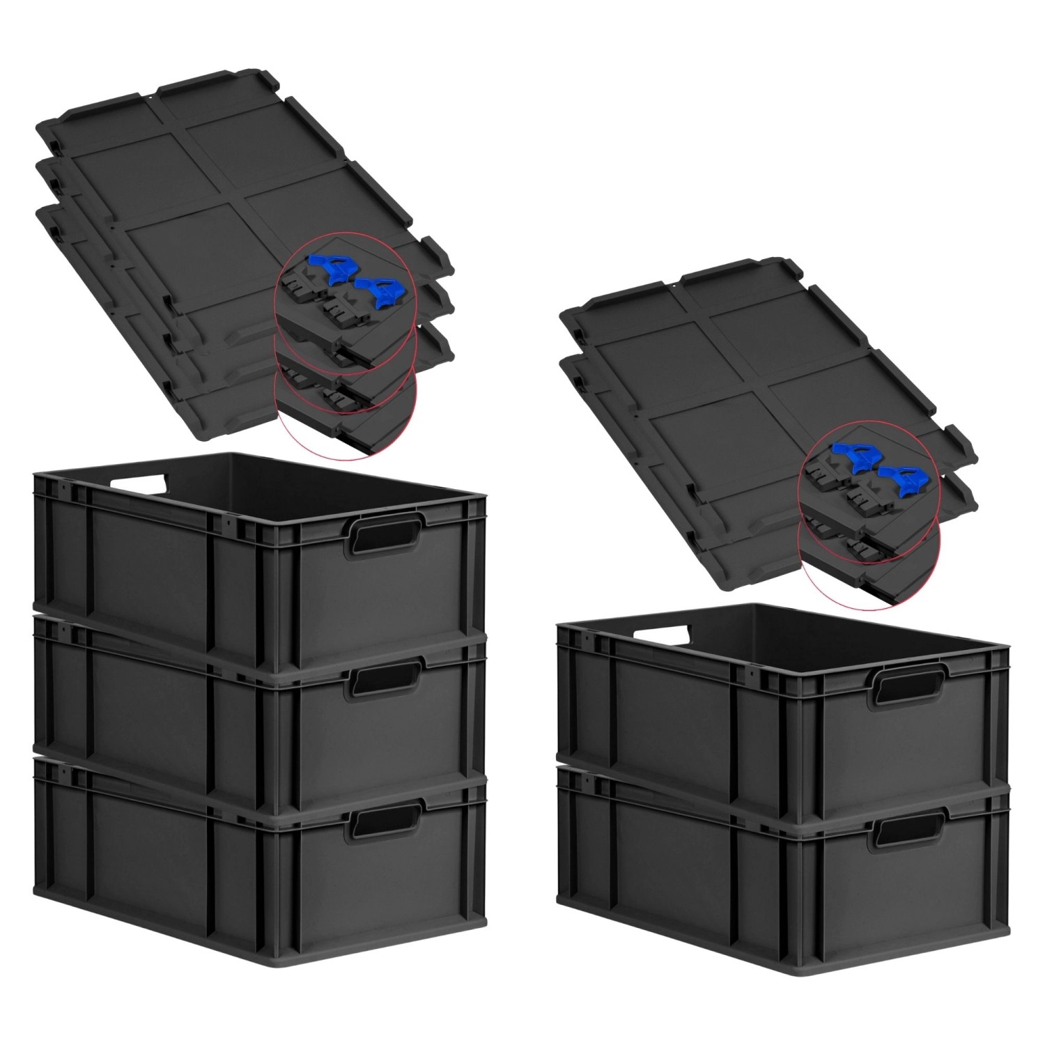 PROREGAL SuperSparSet 5x Eurobox Nextgen Grip Mit Scharnierdeckel Und Blaue günstig online kaufen