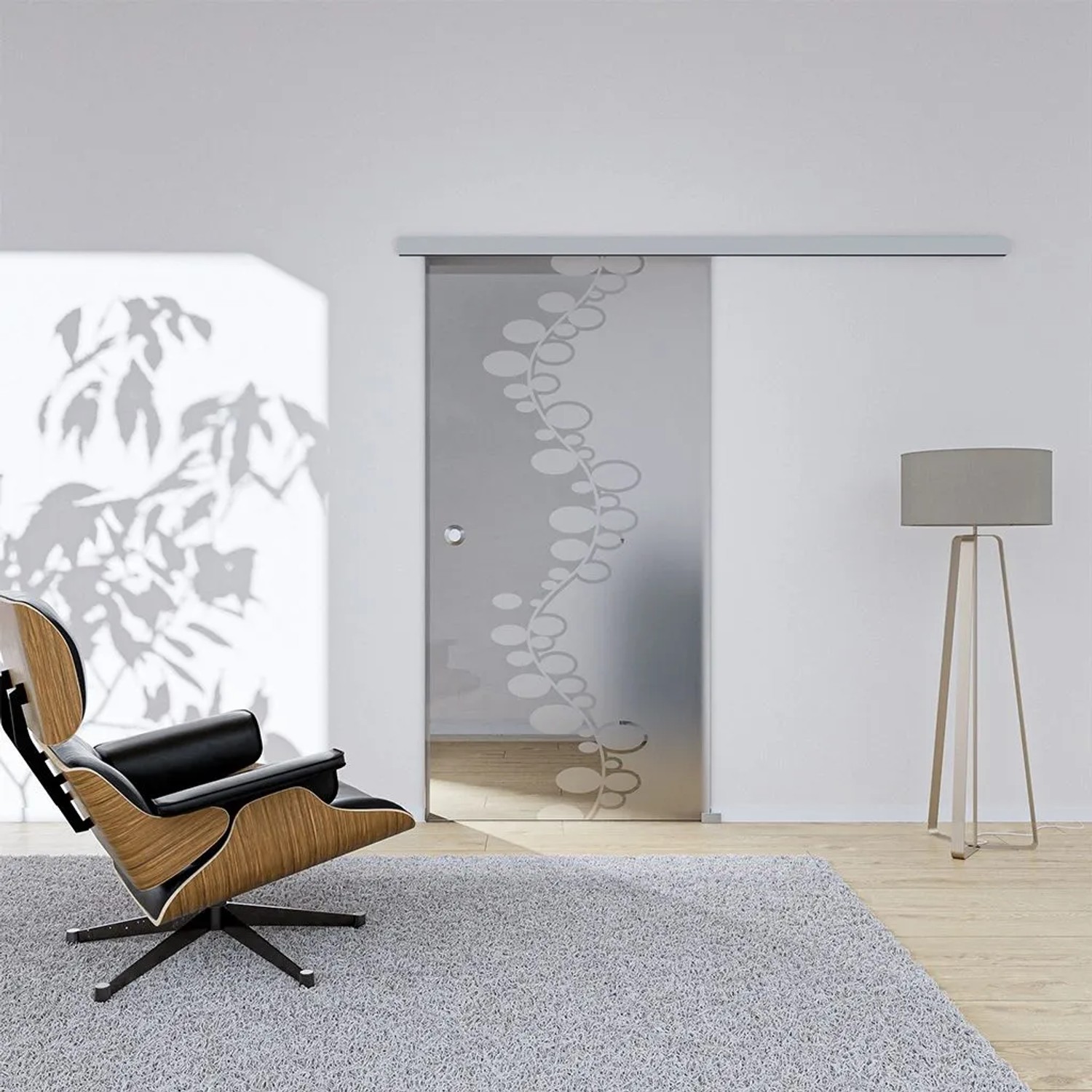 Hansaglas Glasschiebetür Vina 2 900 x 2050 mm Komplettset Silber Muschelgriff SoftClose