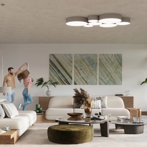 Graue Sollux Lighting Hängeleuchte Arena 45 im modernen Wohnzimmer.