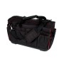 Mephisto Werkzeugtasche Echo mit Schultergurt, aus robustem Polyester, schwarz mit roten Akzenten.