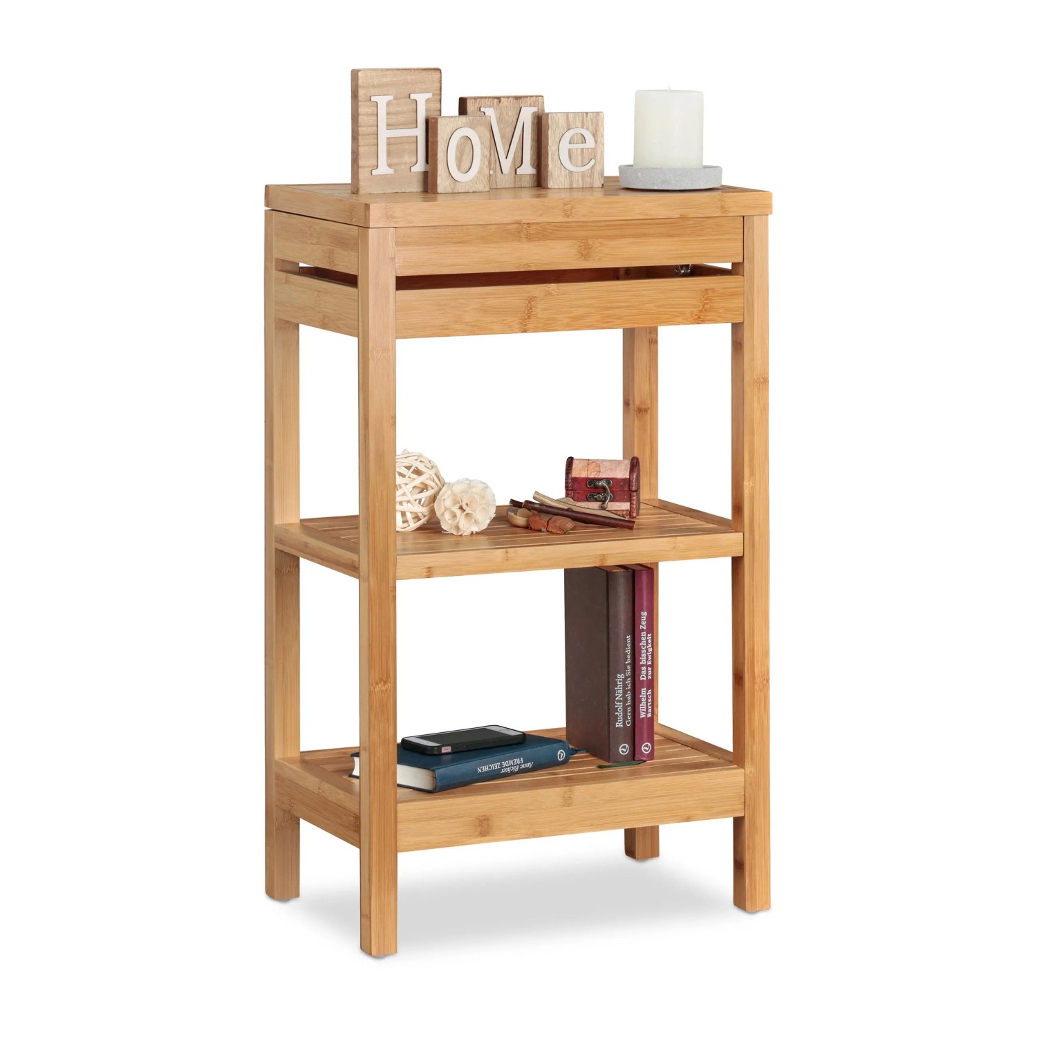 Relaxdays Standregal Bambus Natur mit Ablagen und Klappe 76,5 cm x 46 cm x 29,5 cm 7 kg