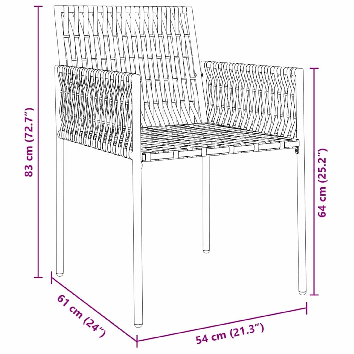 vidaXL Garten Essgruppe, 3-teilig, schwarz, Poly Rattan, Abmessungen