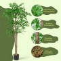 Grüne künstliche Bambuspflanze 150 cm im Topf mit 3 Holzstämmen und 1020 dichten Blättern. Realistische Kunstpflanze.
