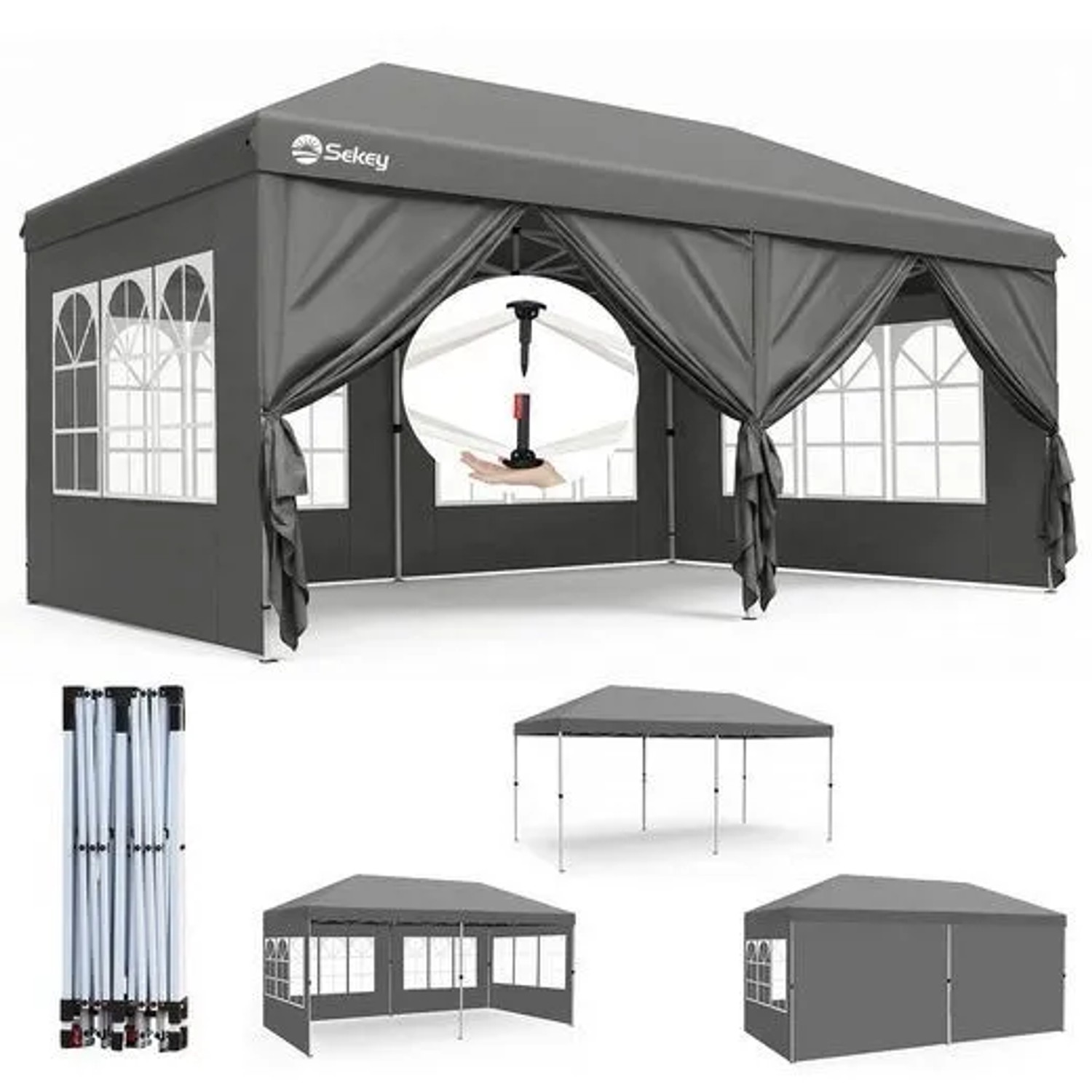 Sekey Faltpavillon 3x6 m mit 6 Seitenteilen Wasserdicht Winterfest Pop Up