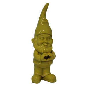 Gelber Deko-Zwerg mit Herz, 38 cm, aus Polyresin für Garten & Wohnraum.