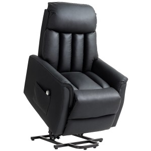 Schwarzer HOMCOM Relaxsessel mit Aufstehhilfe und Liegefunktion für Wohnzimmer.