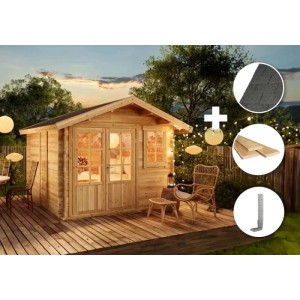 Naturbelassenes Alpholz Gartenhaus Palermo Set mit Dacheindeckung und Fußboden.