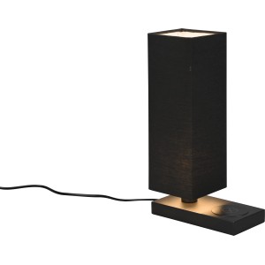 Moderne, schwarze Reality Tischleuchte Haley mit induktiver Ladestation und Touch-Funktion.