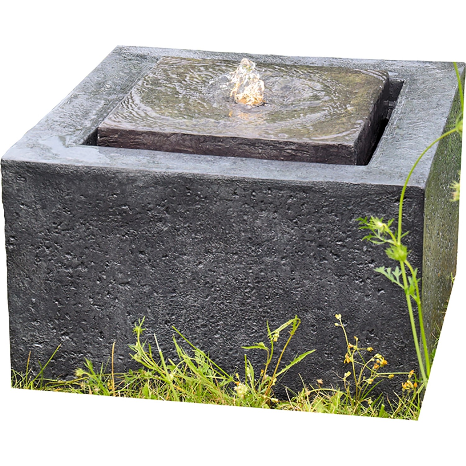 Granimex Wasserspiel Quader Polyresin Anthrazit 50 cm x 50 cm x 30 cm günstig online kaufen