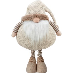 Beiger Wichtel aus Stoff mit Bommelmütze und weißem Bart als Weihnachtsdekoration.
