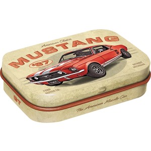 Nostalgic-Art Pillendose mit Ford Mustang GT 1967 Motiv in Rot. Küchenhelfer mit Auto-Design.