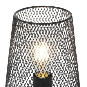 QAZQA Design Tischlampe Bosk: Schwarzer Metallgitter-Schirm mit leuchtender E27 Glühbirne. Innenleuchte.