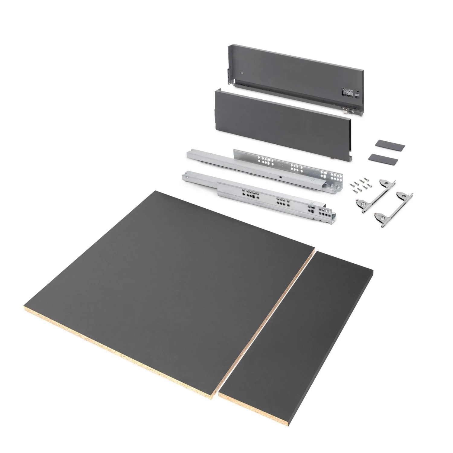Emuca Schubladegarnitur Vertex für Küche oder Badezimmer mit 3D Verstellung Höhe 178 mm mit Spanplatten Modul 600 mm Anthrazitgrau