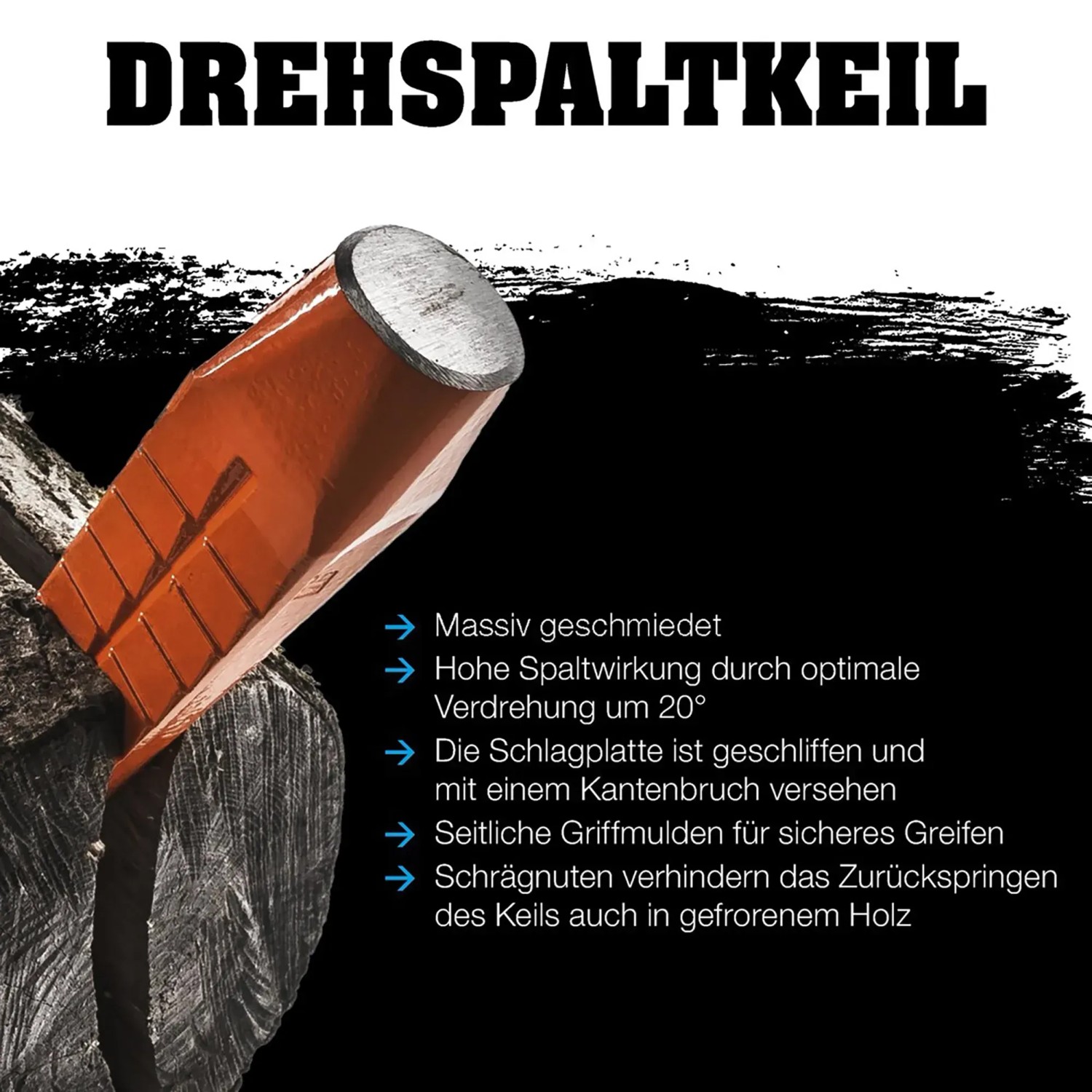 Halder Drehspaltkeil, orange, aus Stahl mit Transportbox aus Kunststoff für Hämmer.