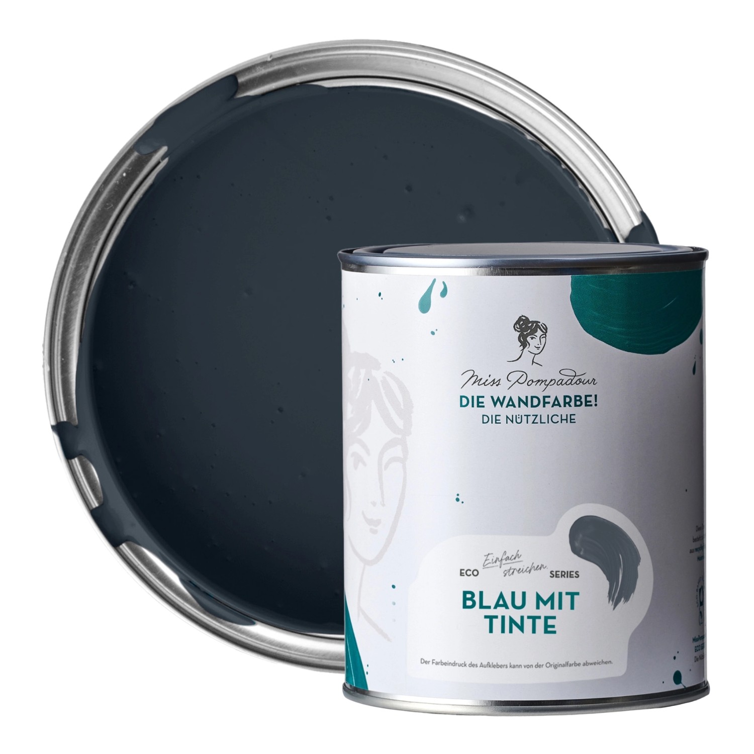 MissPompadour Abwaschbare Wandfarbe Blau mit Tinte 1L Hochdeckend Scheuerbeständig