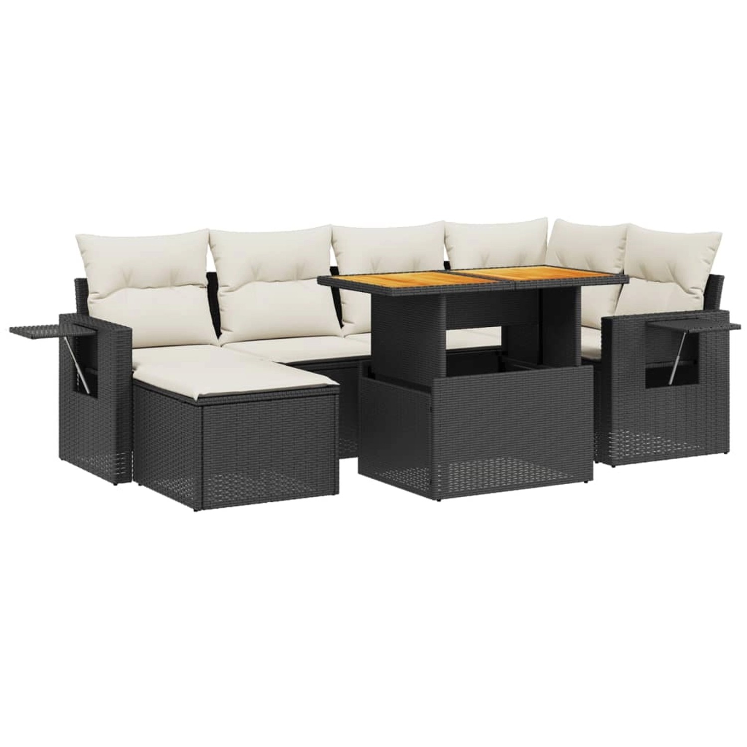 vidaXL 7-Tlg Garten-Sofagarnitur mit Kissen Schwarz Poly Rattan 3275702 günstig online kaufen