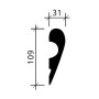 Technische Zeichnung der weißen PROFHOME Zierleiste 151701, Maße: 3,1 x 10,9 cm, für Wand- und Deckenpaneele.