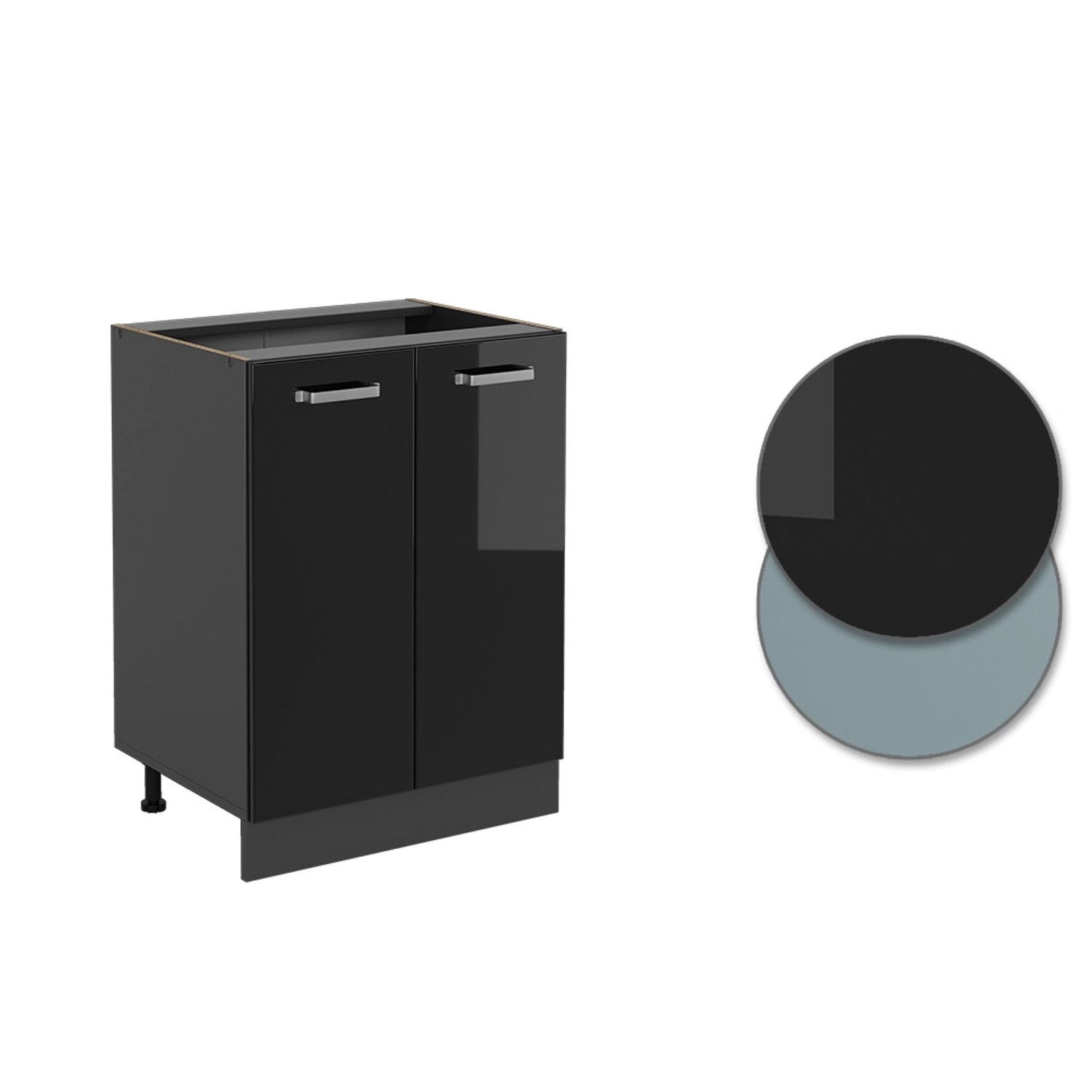 Vicco Küchenunterschrank R-Line, 60cm, Schwarz Hochglanz/Anthrazit mit AP Eiche Dekor.